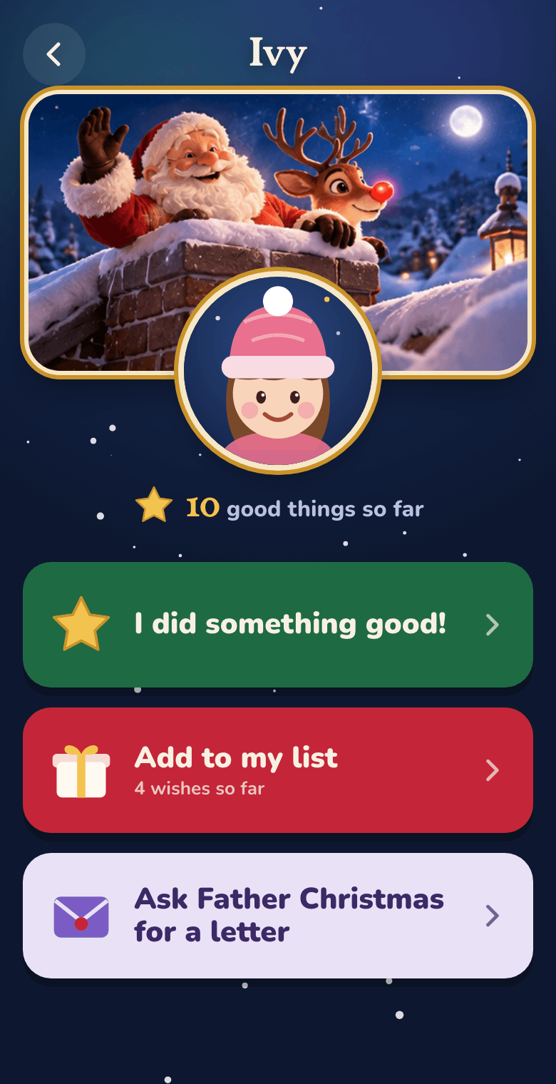 A child’s page with three big buttons
