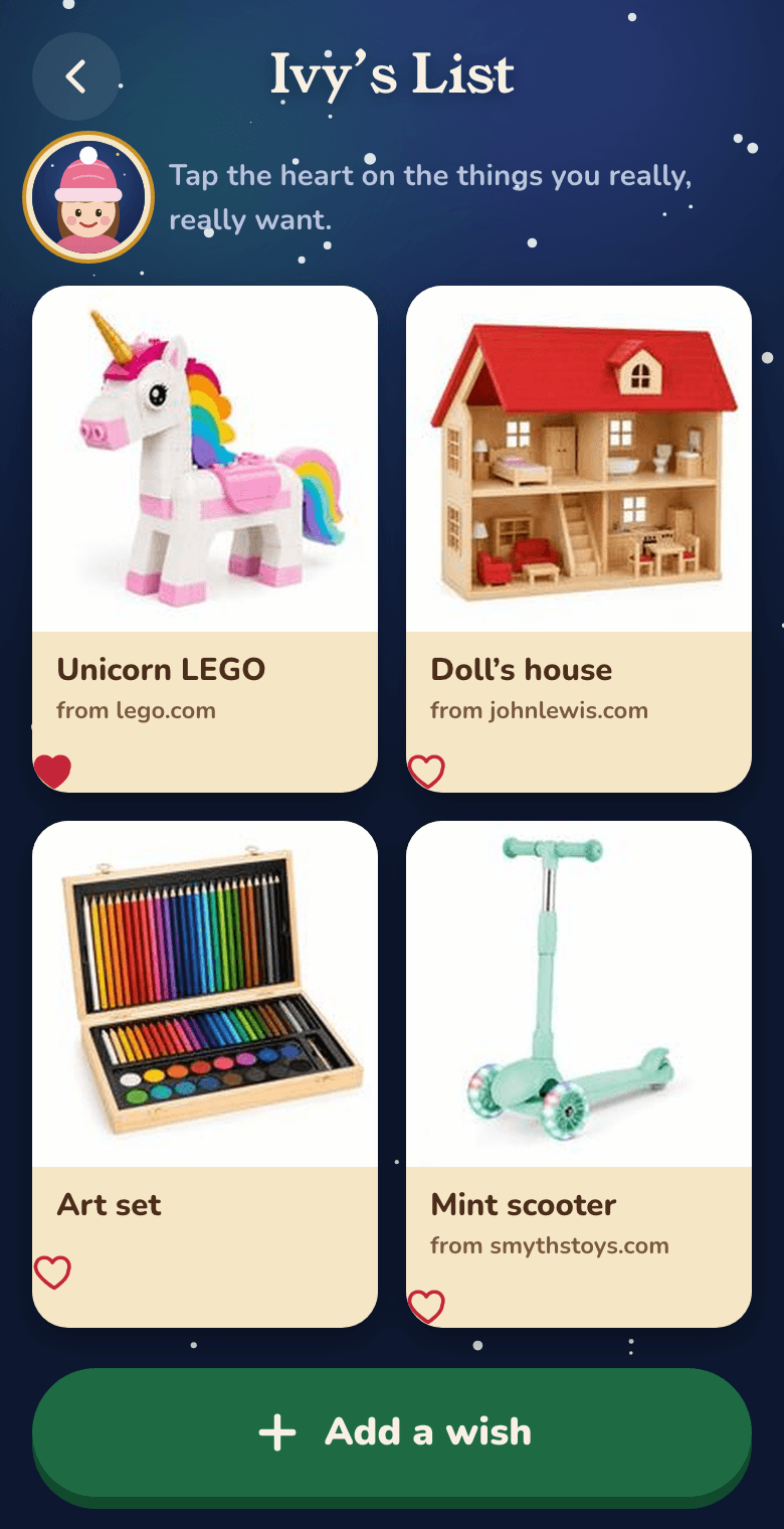 A wish list with a heart on a toy